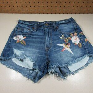 American Eagle women medium embroided floral birds hi Festival fray shorts 0 EUC